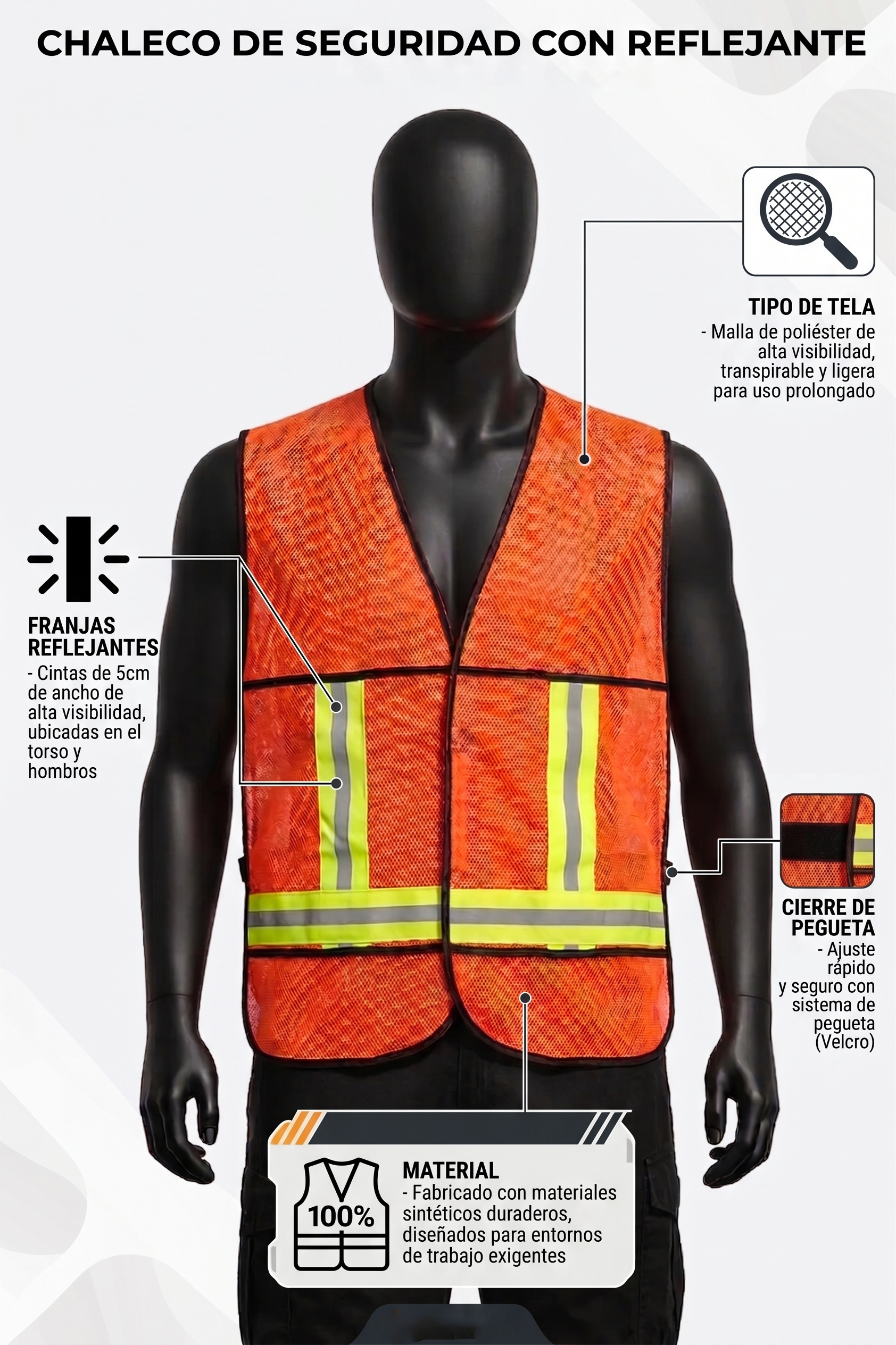 Chaleco de Seguridad Naranja Neón-FOLGTOOLS