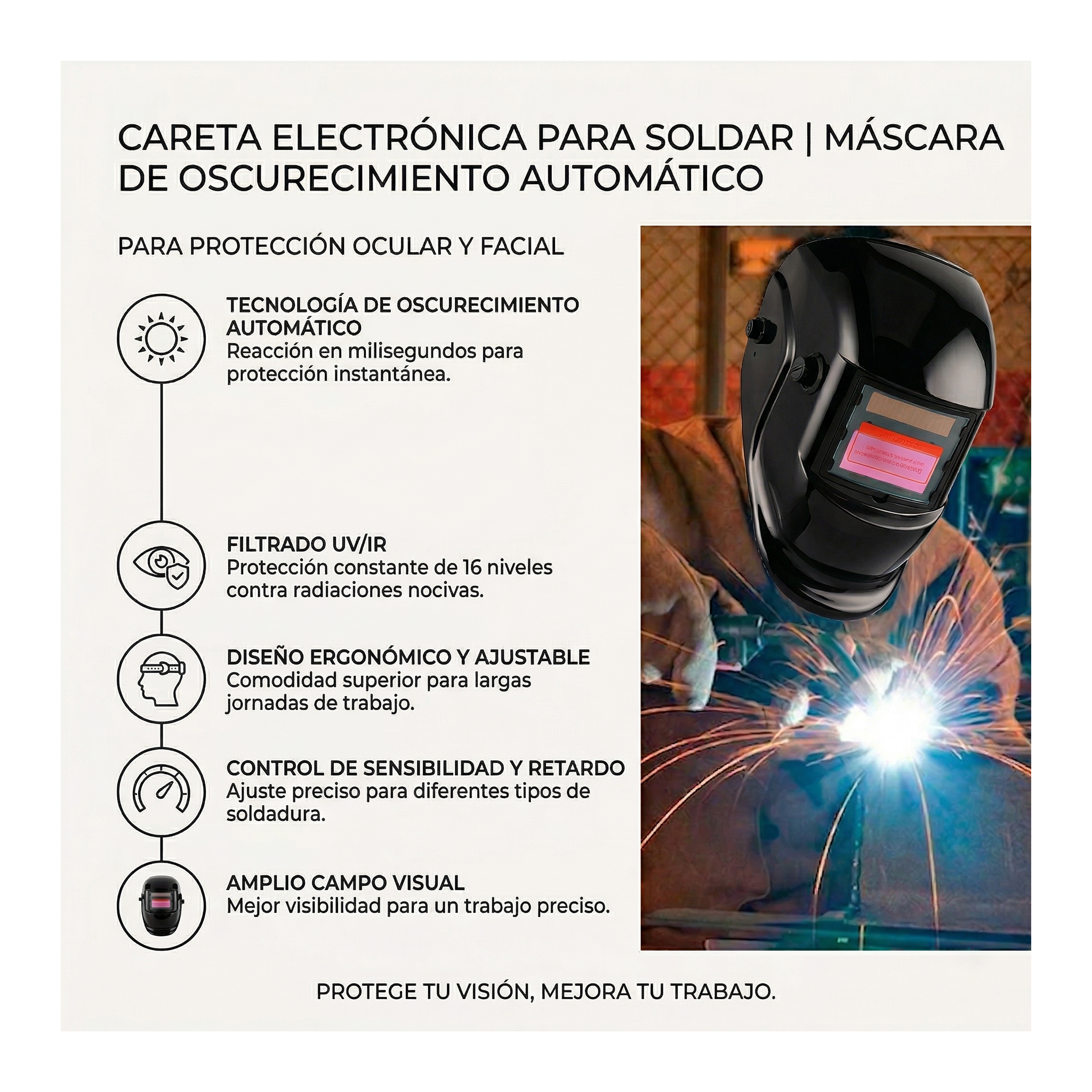 Careta Electrónica para Soldar | Máscara de Oscurecimiento Automático -FOLGTOOLS
