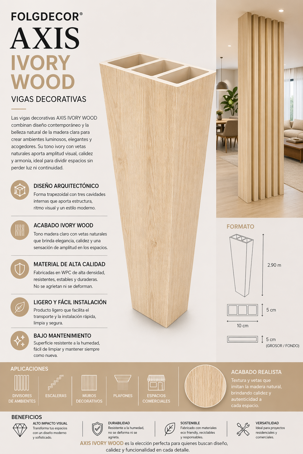 FOLGDECOR · AXIS · IVORY WOOD VIGA DECORATIVA