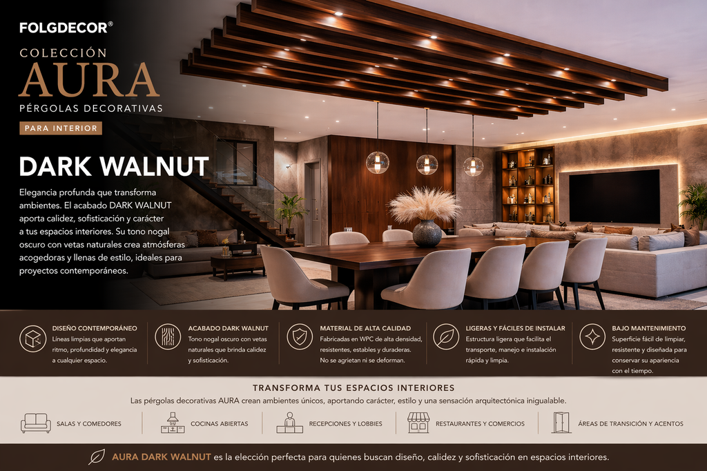 FOLGDECOR® · AURA · DARK WALNUT PÉRGOLA DECORATIVA