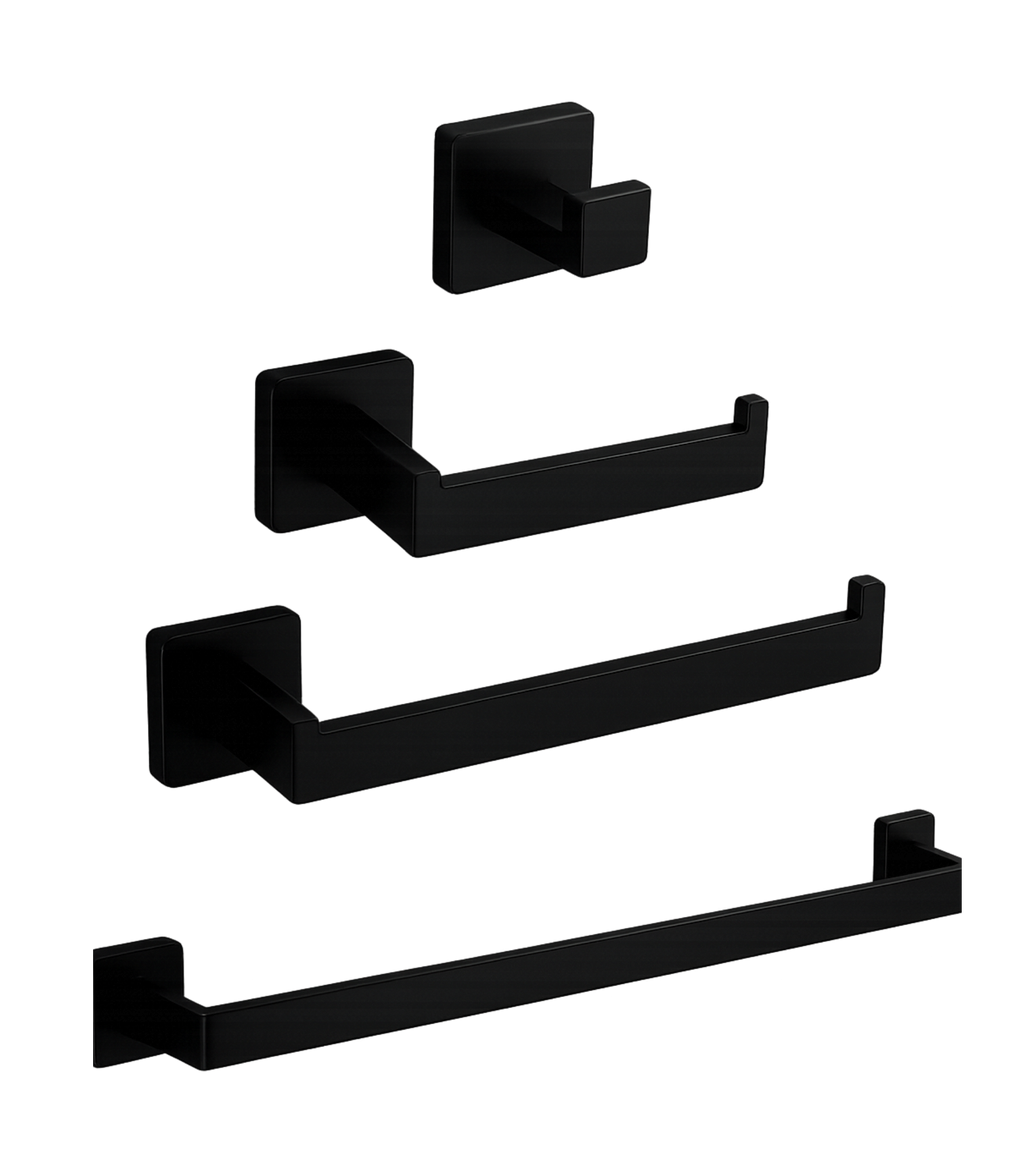 Set de Accesorios de Baño Premium – 4 Piezas Negro Mate-FOLGVEX