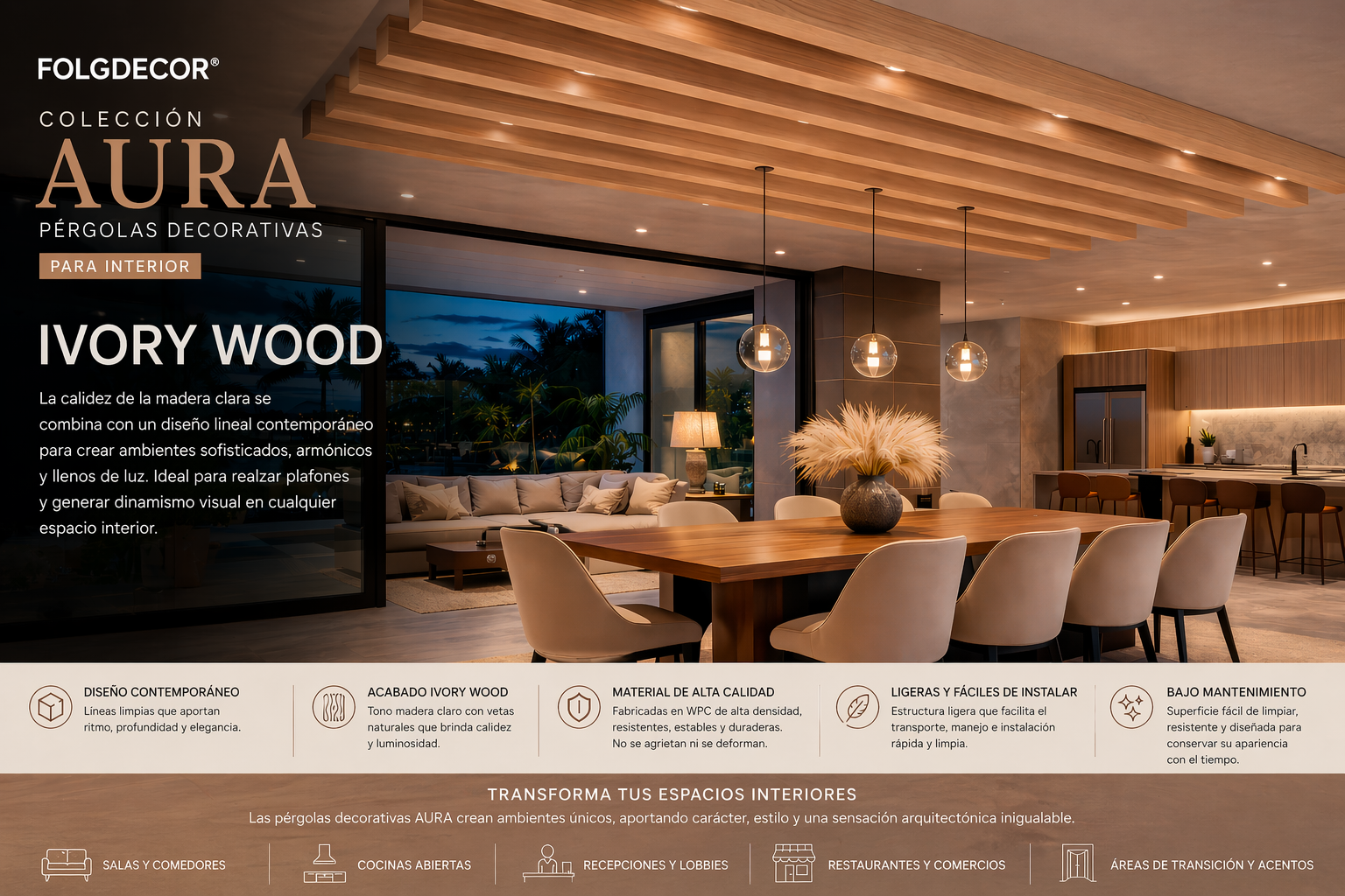 FOLGDECOR® · AURA · IVORY WOOD PÉRGOLA DECORATIVA