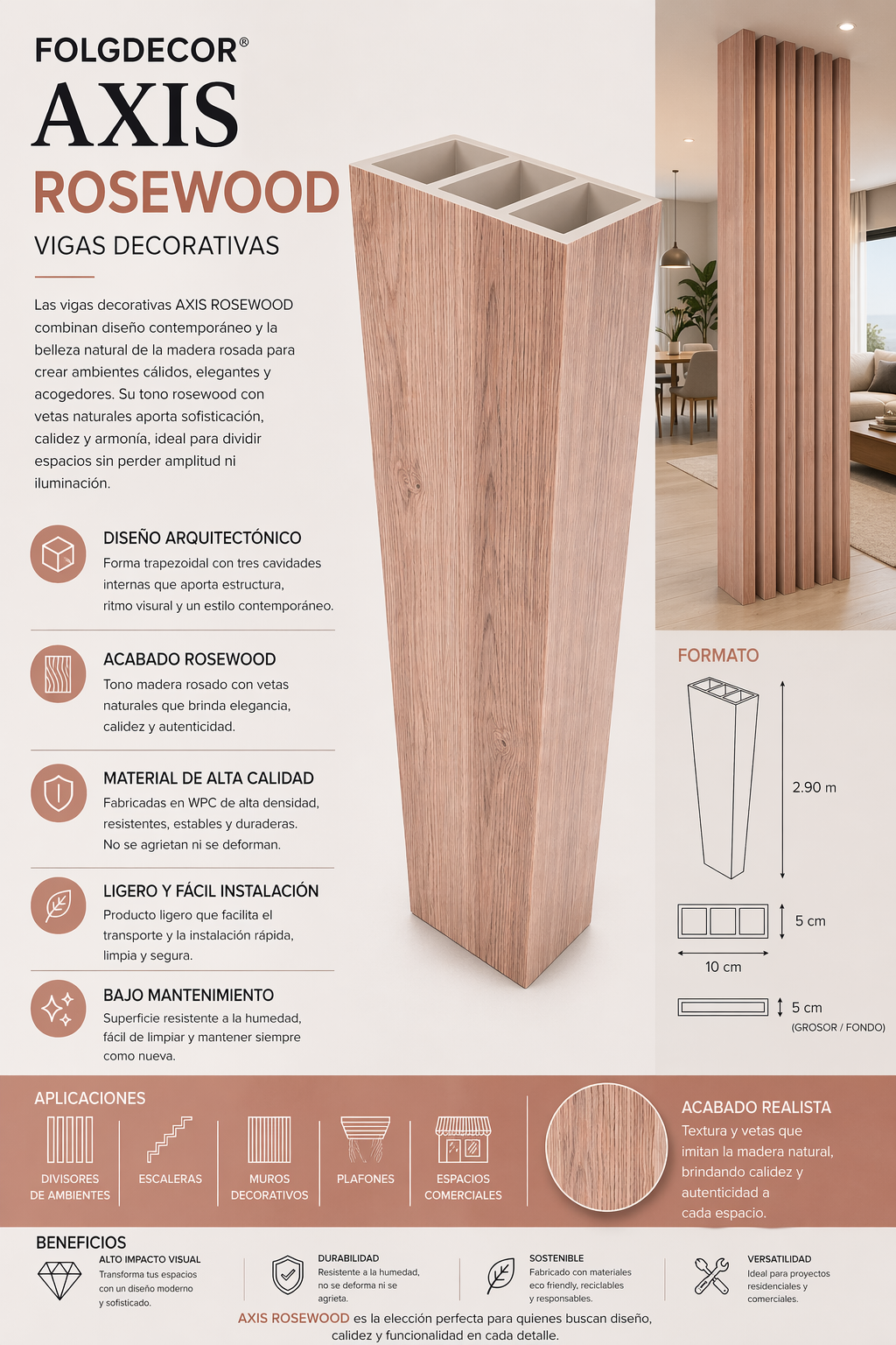 FOLGDECOR · AXIS · ROSEWOOD VIGA DECORATIVA