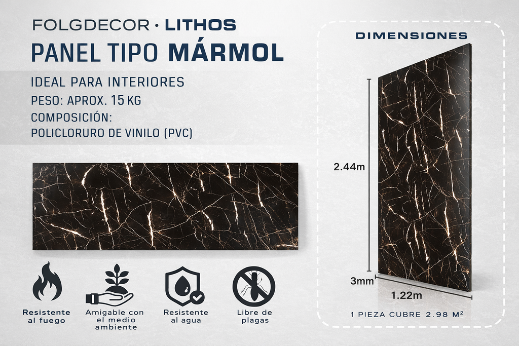 FOLGDECOR® · LITHOS · NERO VEIN   PANEL DECORATIVO