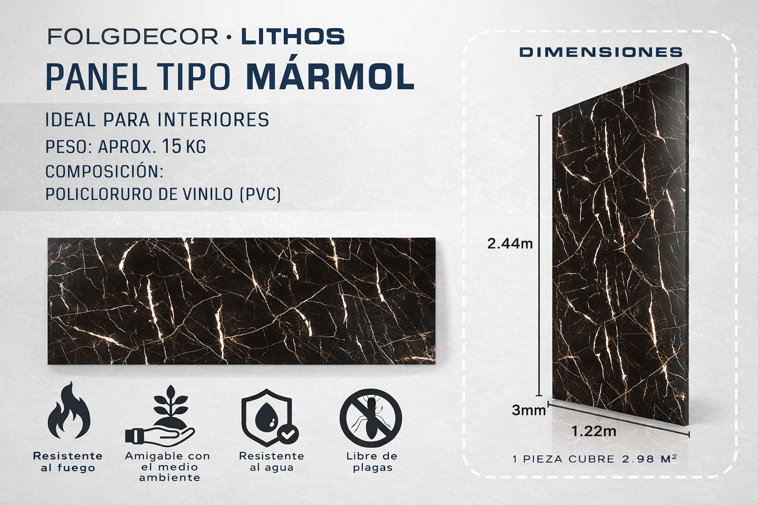 FOLGDECOR® · LITHOS · NERO VEIN   PANEL DECORATIVO