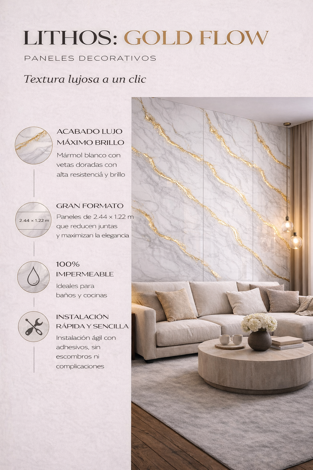 FOLGDECOR · LITHOS · GOLD FLOW · PANELES DECORATIVOS