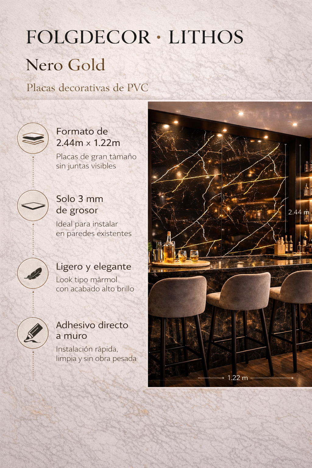 FOLGDECOR · LITHOS · NERO GOLD · PANEL DECORATIVO
