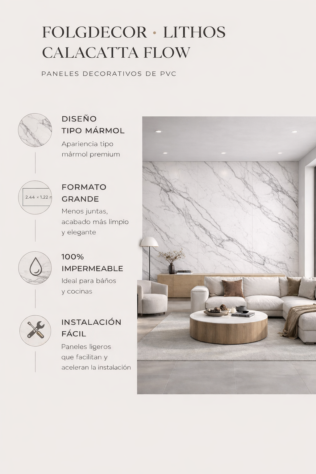 FOLGDECOR · LITHOS · CALACATTA FLOW · PANELES DECORATIVOS