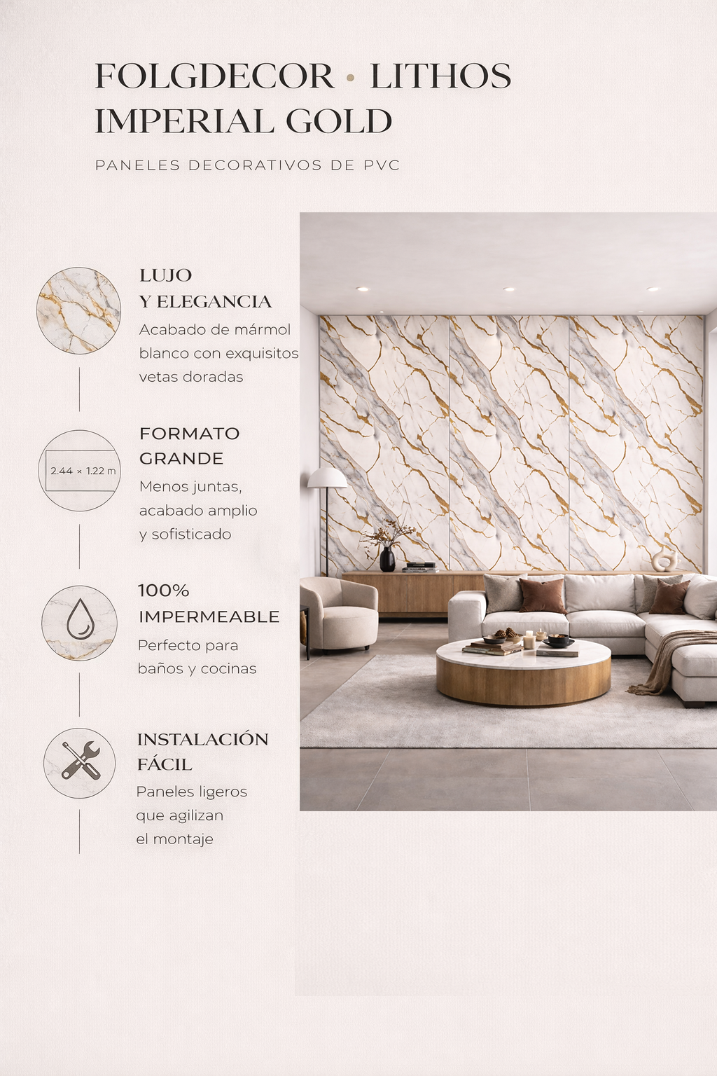 FOLGDECOR · LITHOS · IMPERIAL GOLD · PANELES DECORATIVOS