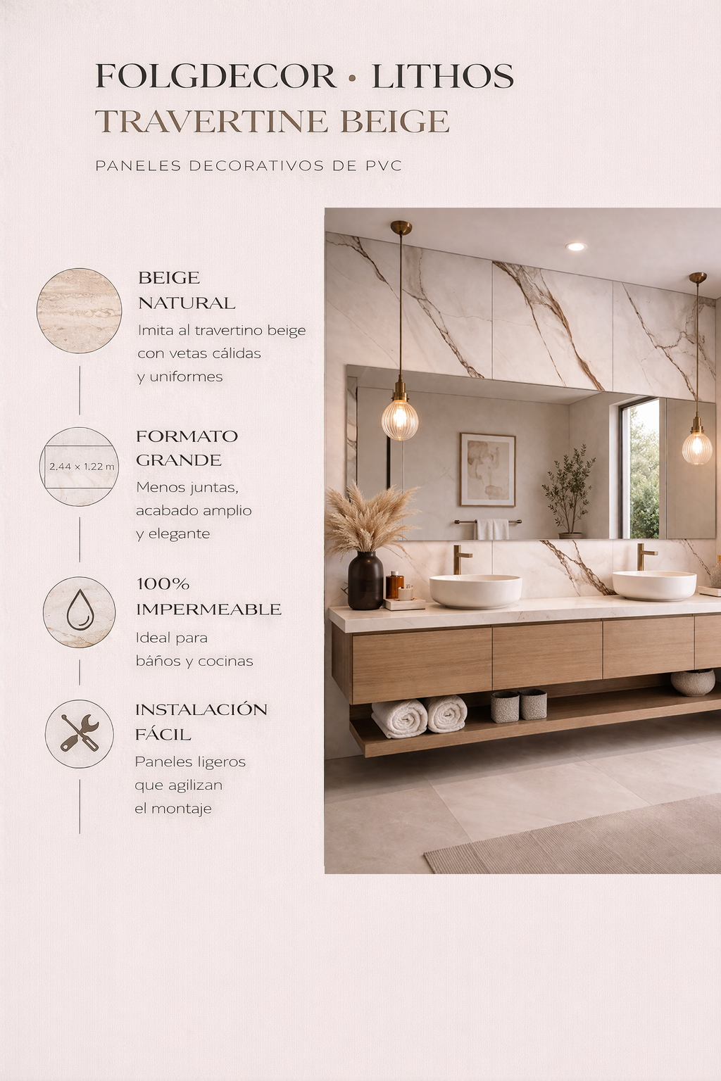 FOLGDECOR · LITHOS · TRAVERTINE BEIGE · PANELES DECORATIVOS
