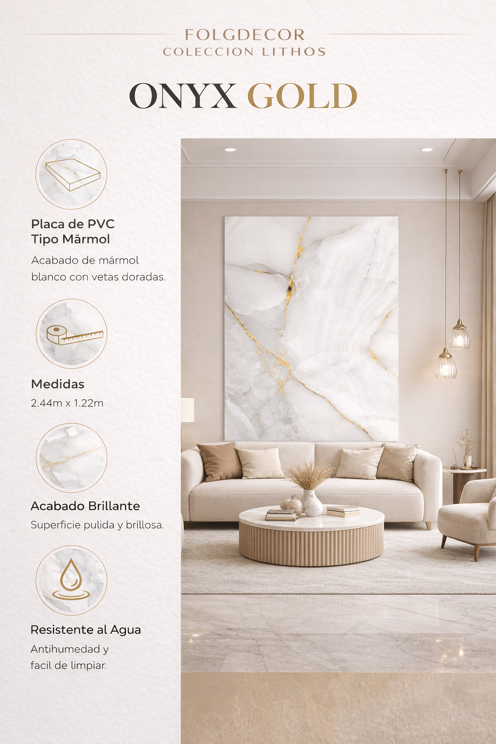 FOLGDECOR · LITHOS · ONYX GOLD – PANEL DECORATIVO