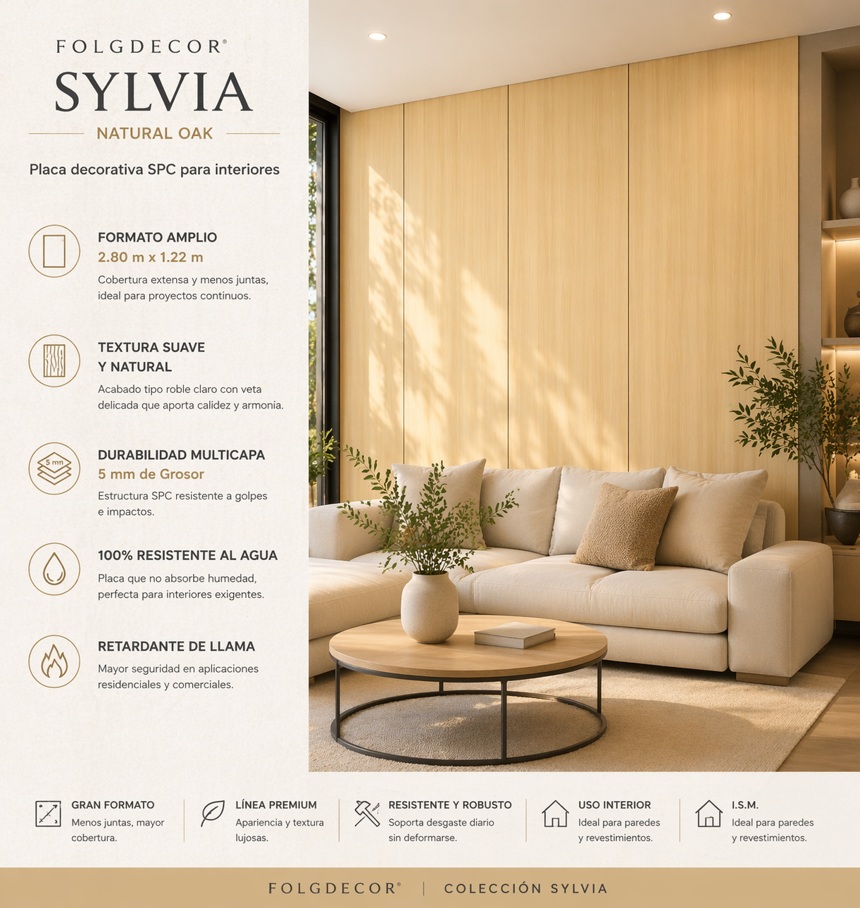 FOLGDECOR® · SYLVIA · NATURAL OAK PANEL DECORATIVO