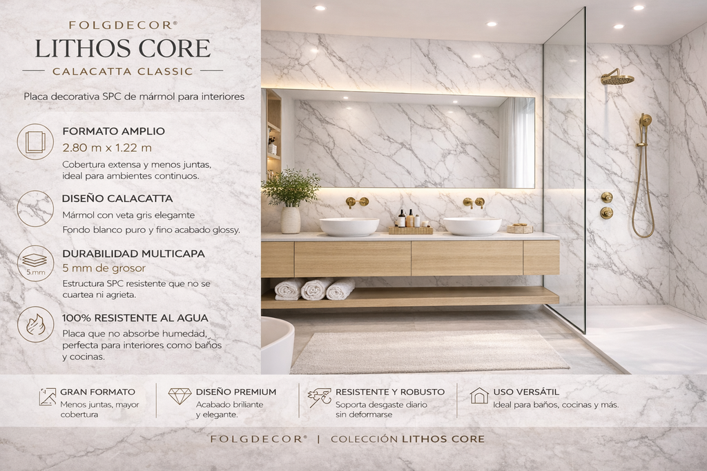 FOLGDECOR® · LITHOS CORE · CALACATTA CLASIC PANEL DECORATIVO