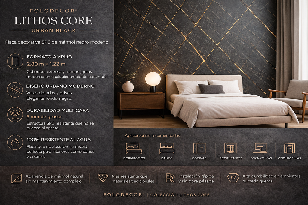 FOLGDECOR® · LITHOS CORE · URBAN BLACK PANEL DECORATIVO
