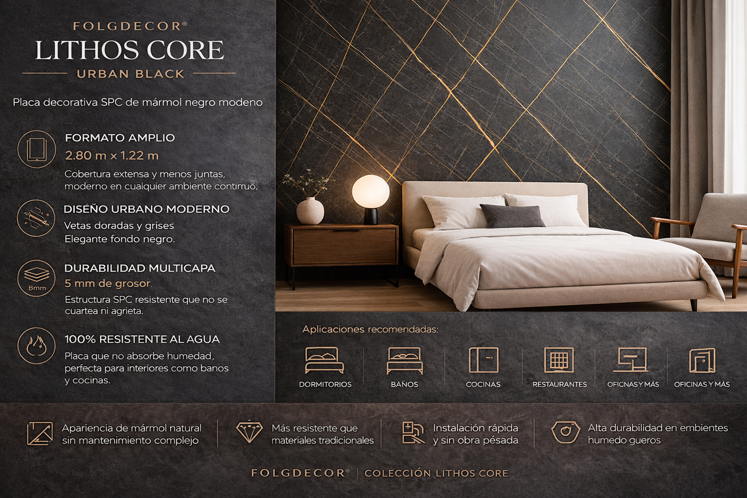 FOLGDECOR® · LITHOS CORE · URBAN BLACK PANEL DECORATIVO