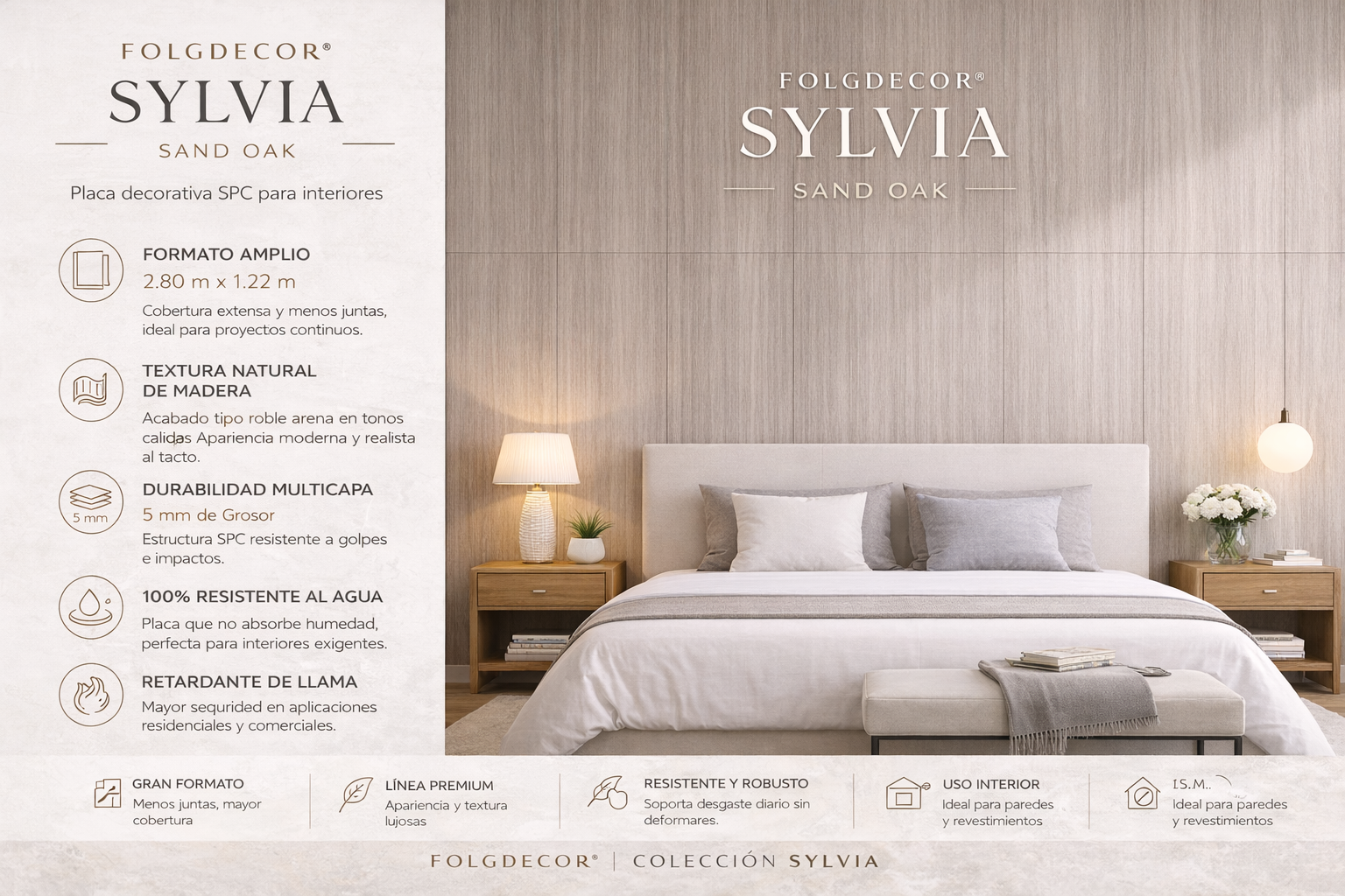 FOLGDECOR® · SYLVIA · SAND OAK PANEL DECORATIVO