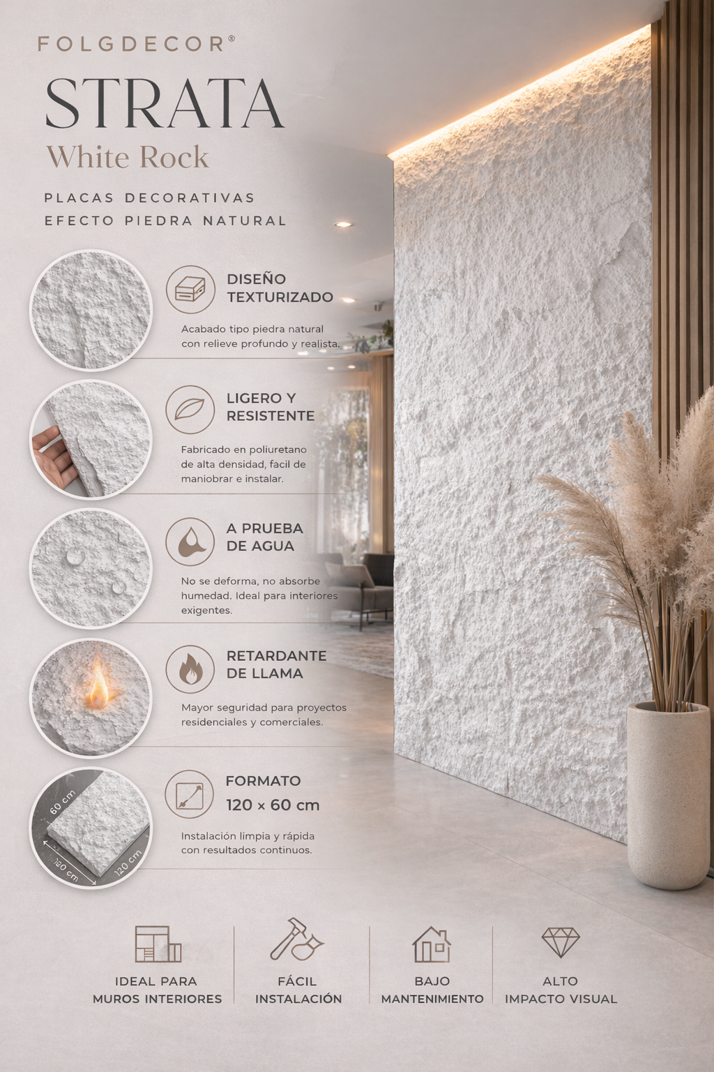 FOLGDECOR · STRATA · WHITE ROCK PLACA DECORATIVA