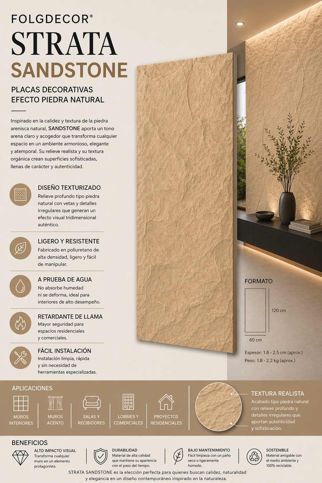 FOLGDECOR® · STRATA · SANDSTONE PANEL DECORATIVO