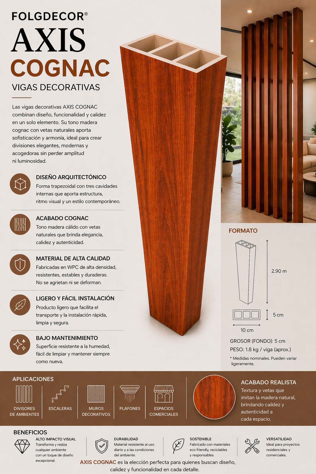 FOLGDECOR · AXIS · COGNAC VIGA DECORATIVA