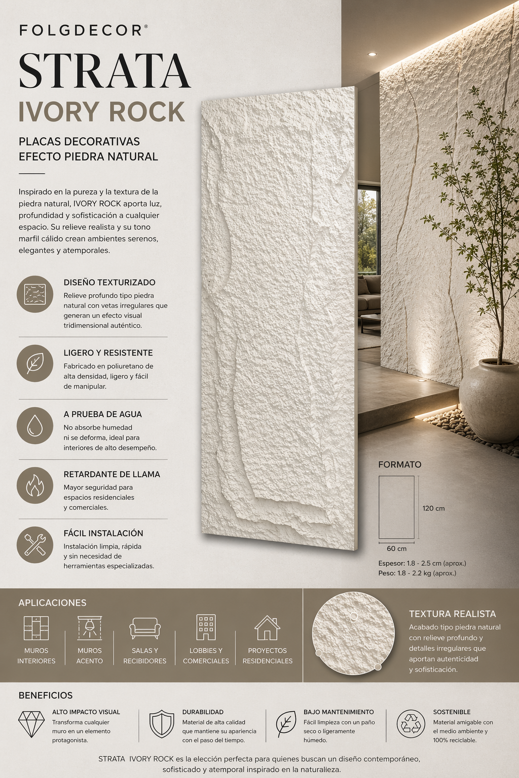 FOLGDECOR® · STRATA · IVORY ROCK PANEL DECORATIVO