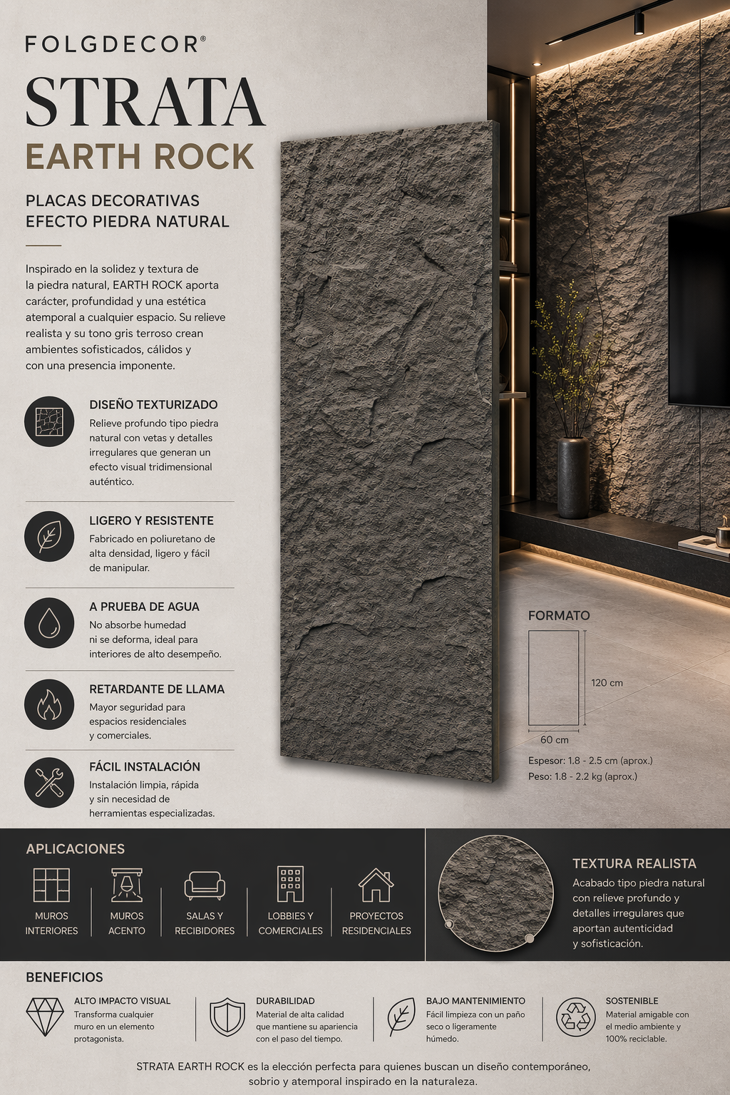 FOLGDECOR® · STRATA · EARTH ROCK PLACA DECORATIVA