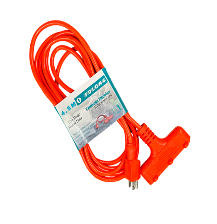 Extensión Eléctrica Uso Rudo 4.5 m Naranja | Línea Industrial | FOLGTECH
