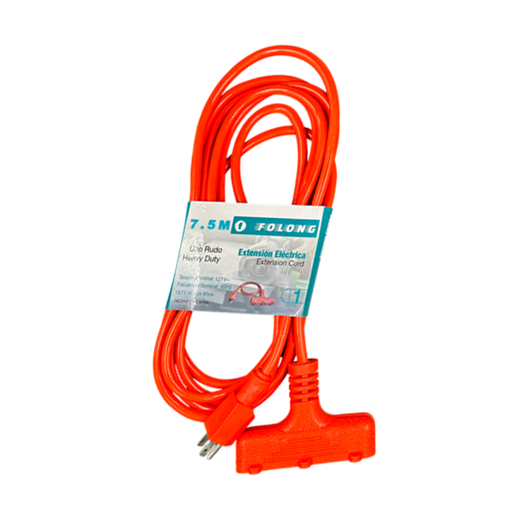 Extensión Eléctrica Uso Rudo 7.5 m Naranja | Línea Industrial | FOLGTECH