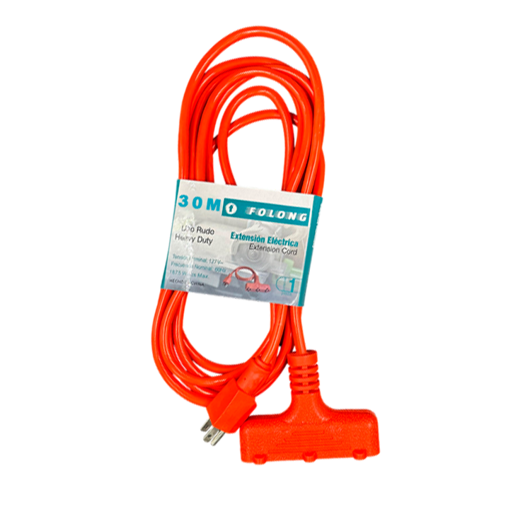 Extensión Eléctrica Uso Rudo 30 m Naranja | Línea Industrial | FOLGTECH