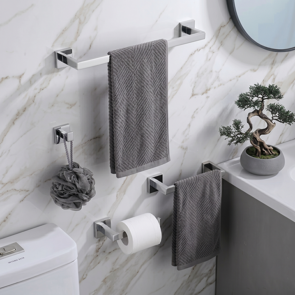Set de Accesorios de Baño Premium – 4 Piezas Cromado-FOLGVEX