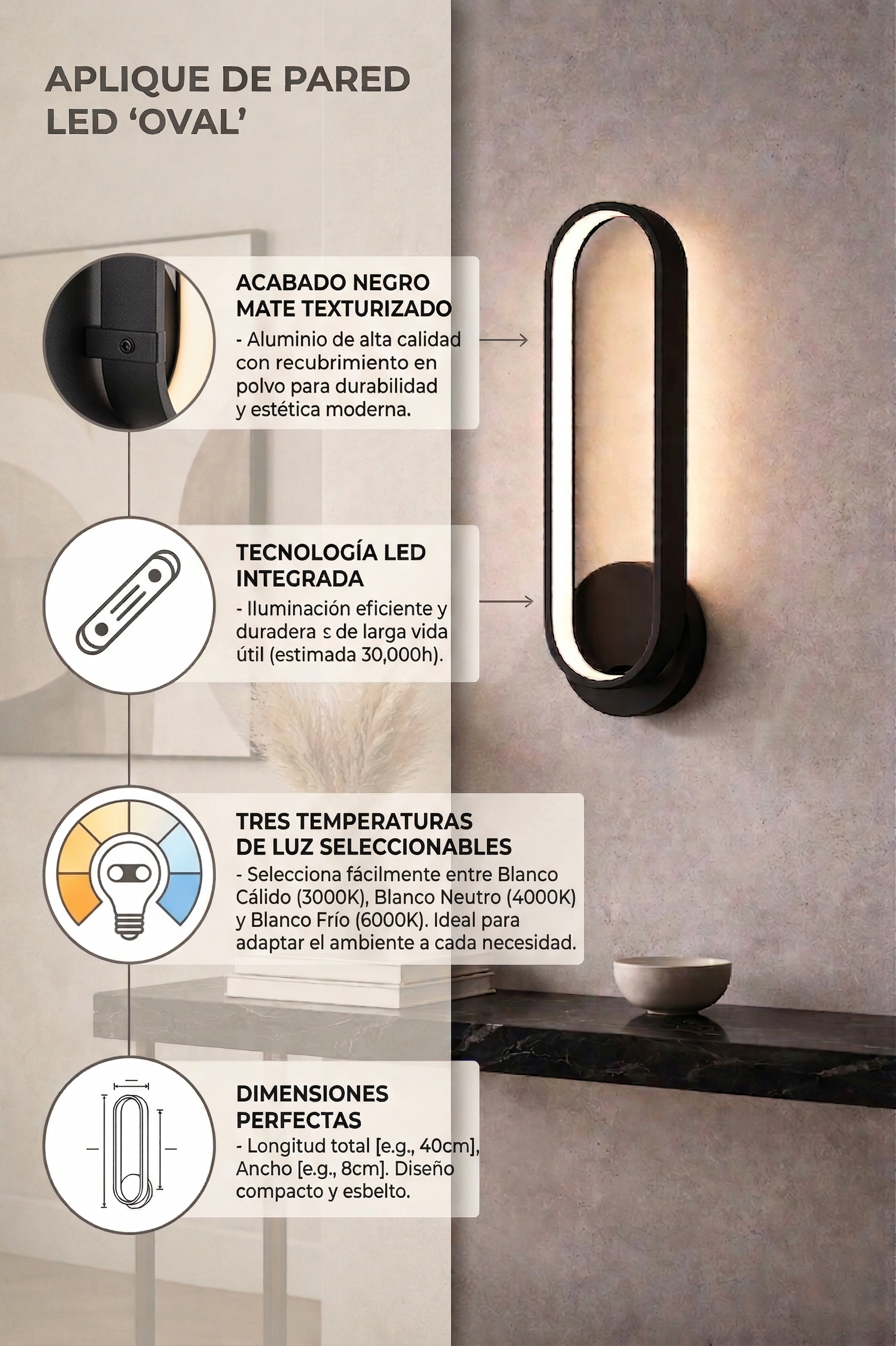 Lámpara Decorativa De Pared Color Negro - FOLGTECH