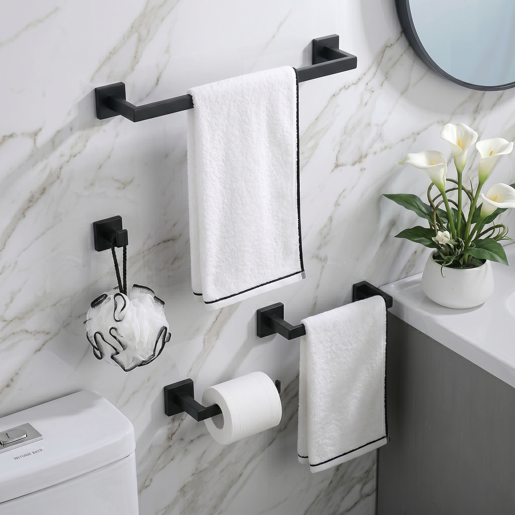 Set de Accesorios de Baño Premium – 4 Piezas Negro Mate-FOLGVEX