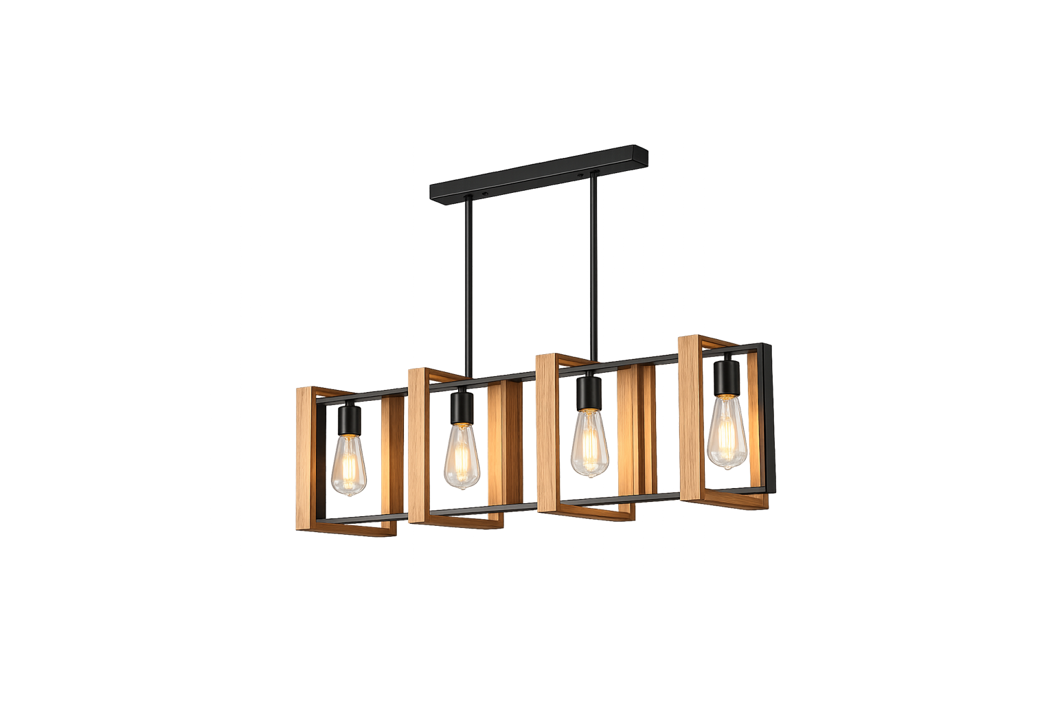 Candil Decorativo con Base de Madera y Hierro Cuadrado para 4 Focos | FOLGTECH