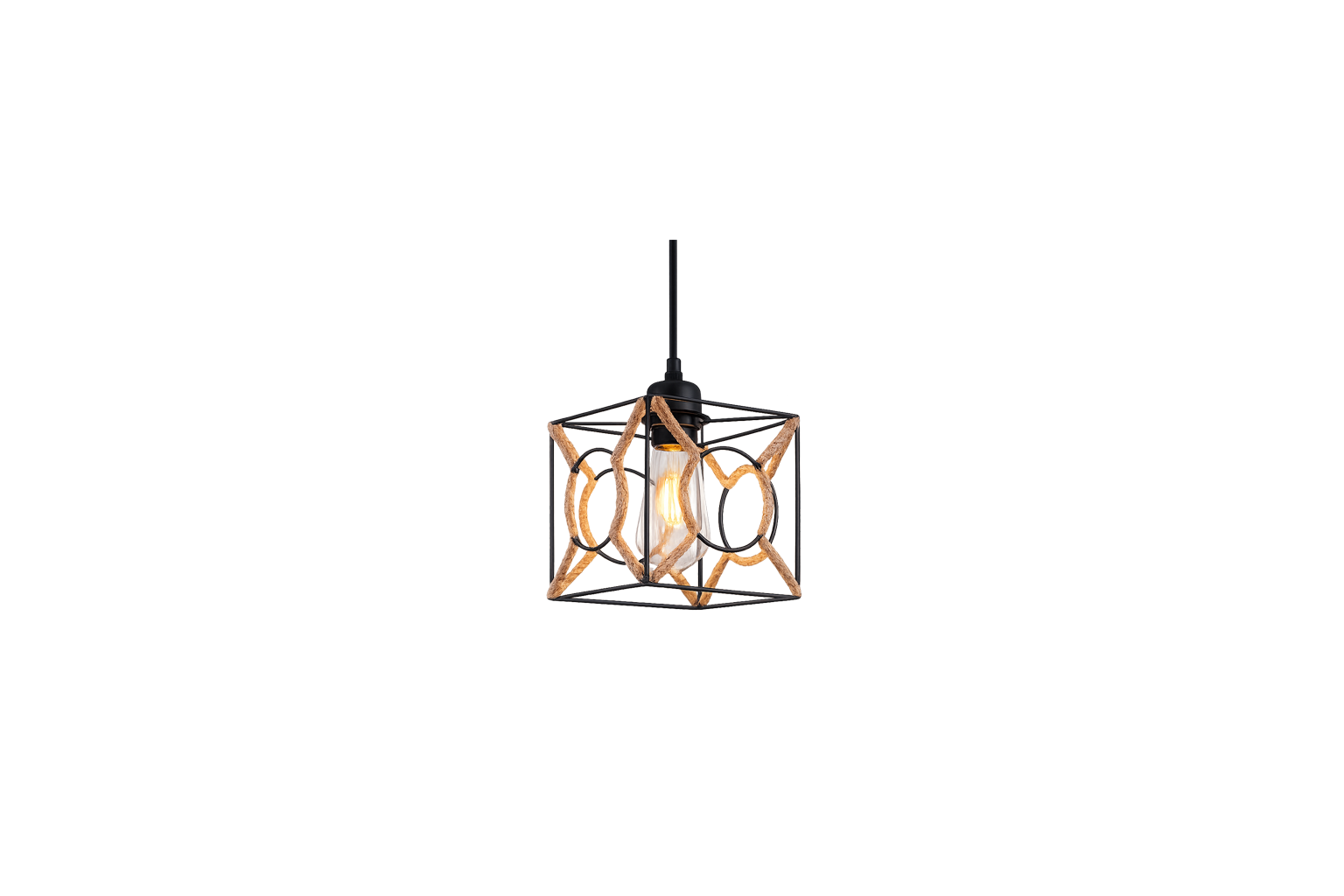 Candil Decorativo Cuadrado de Hierro con Recubrimiento de Cáñamo 16 × 16 cm