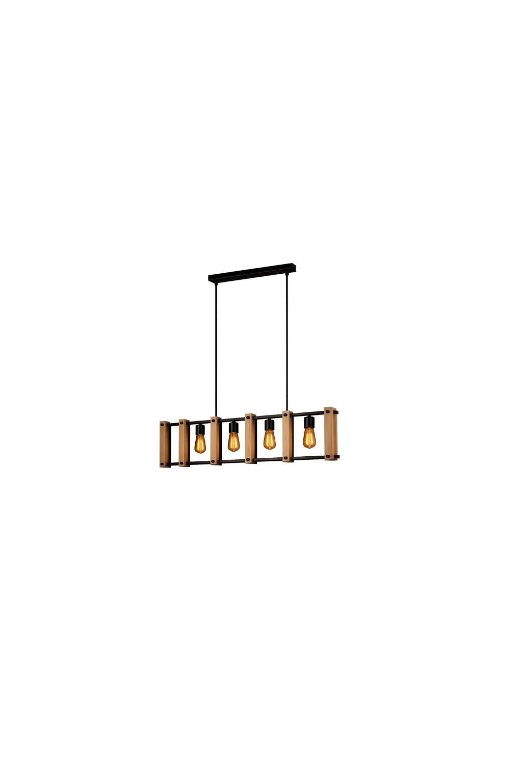 Candil Decorativo Rectangular con Bases de Madera y 6 Portalámparas