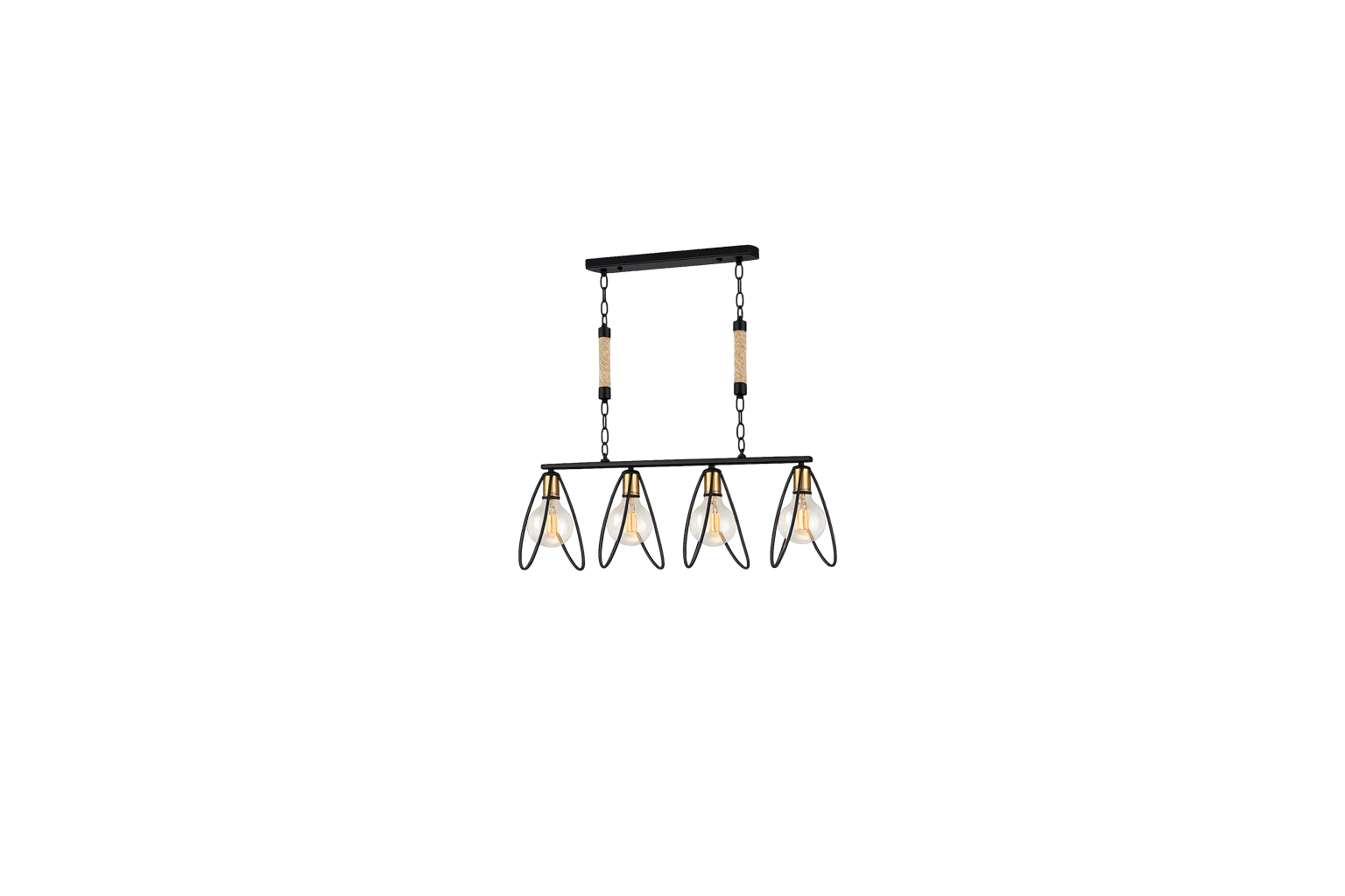 Candil Decorativo de Techo Colgante con 4 Portalámparas de Hierro y Detalles de Cáñamo