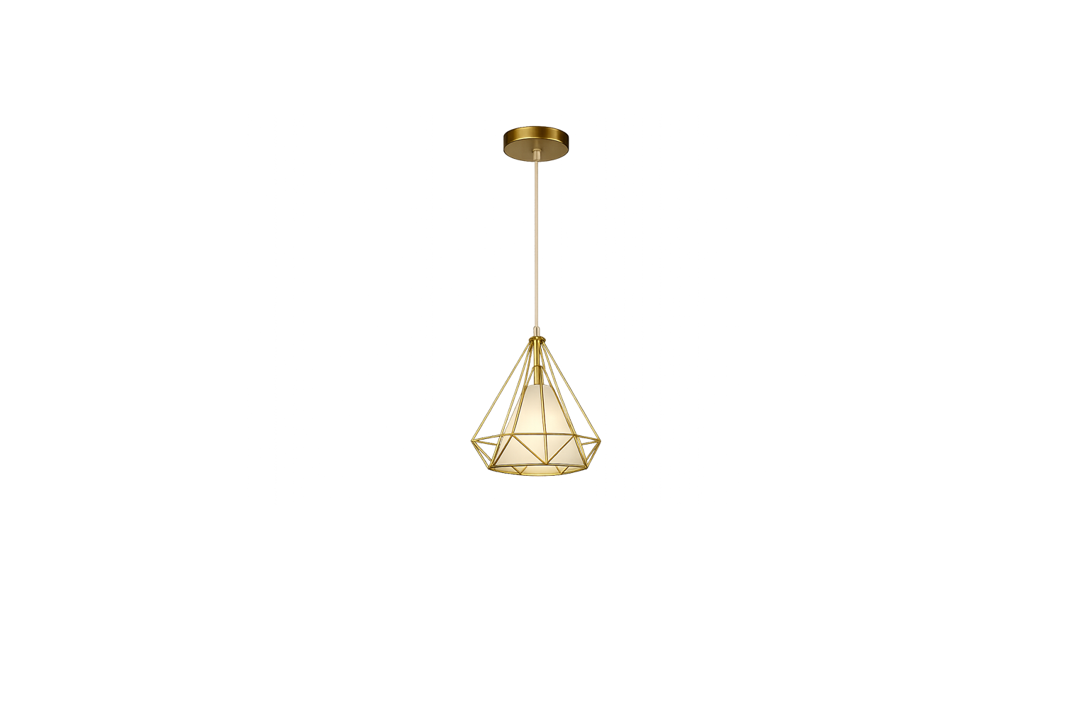Candil Decorativo Forma de Diamante con Rejilla Dorada e Interior Blanco
