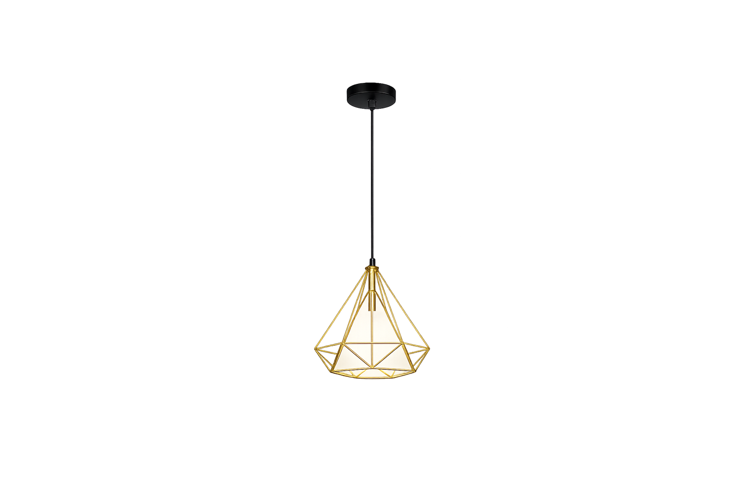 Candil Decorativo Forma de Diamante con Rejilla Oro e Interior Blanco