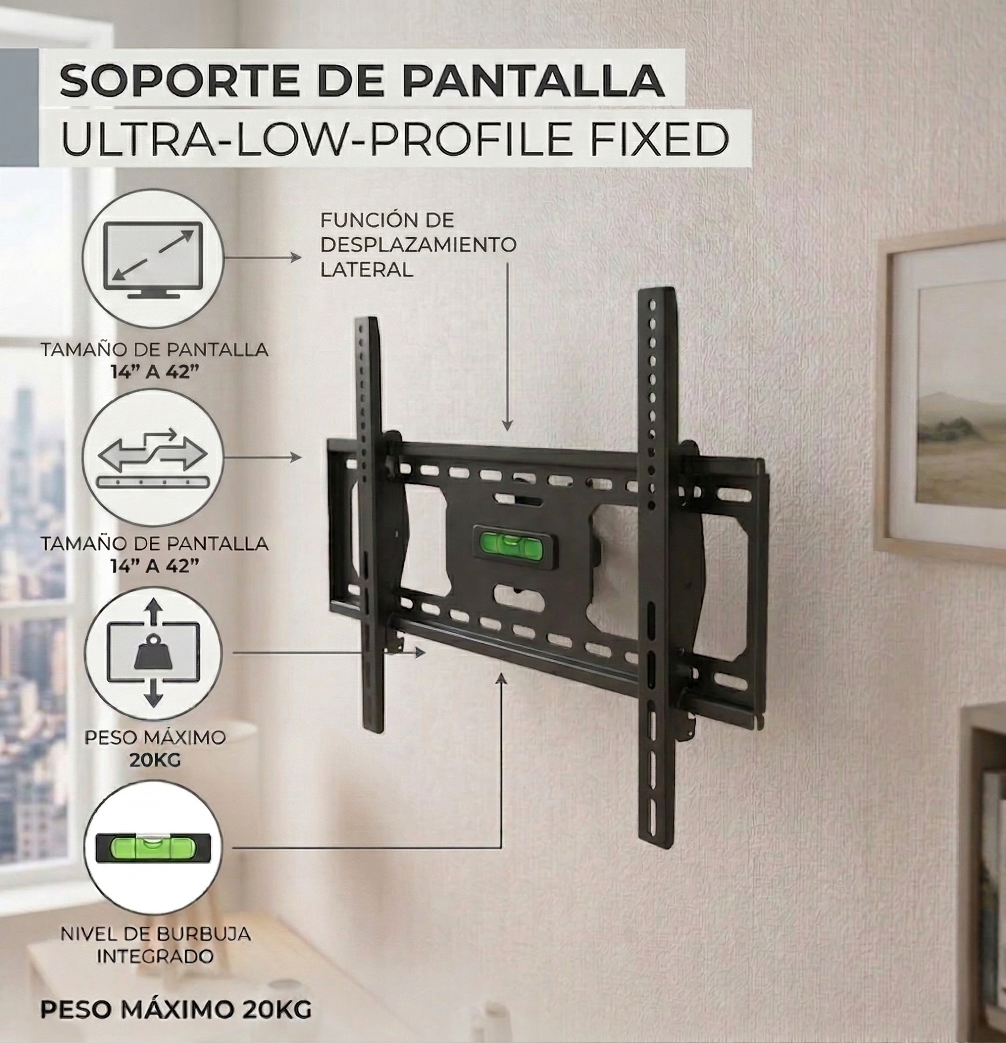 Soporte de Pantalla Ultra-Low-Profile Fixed -FOLGTOOLS
