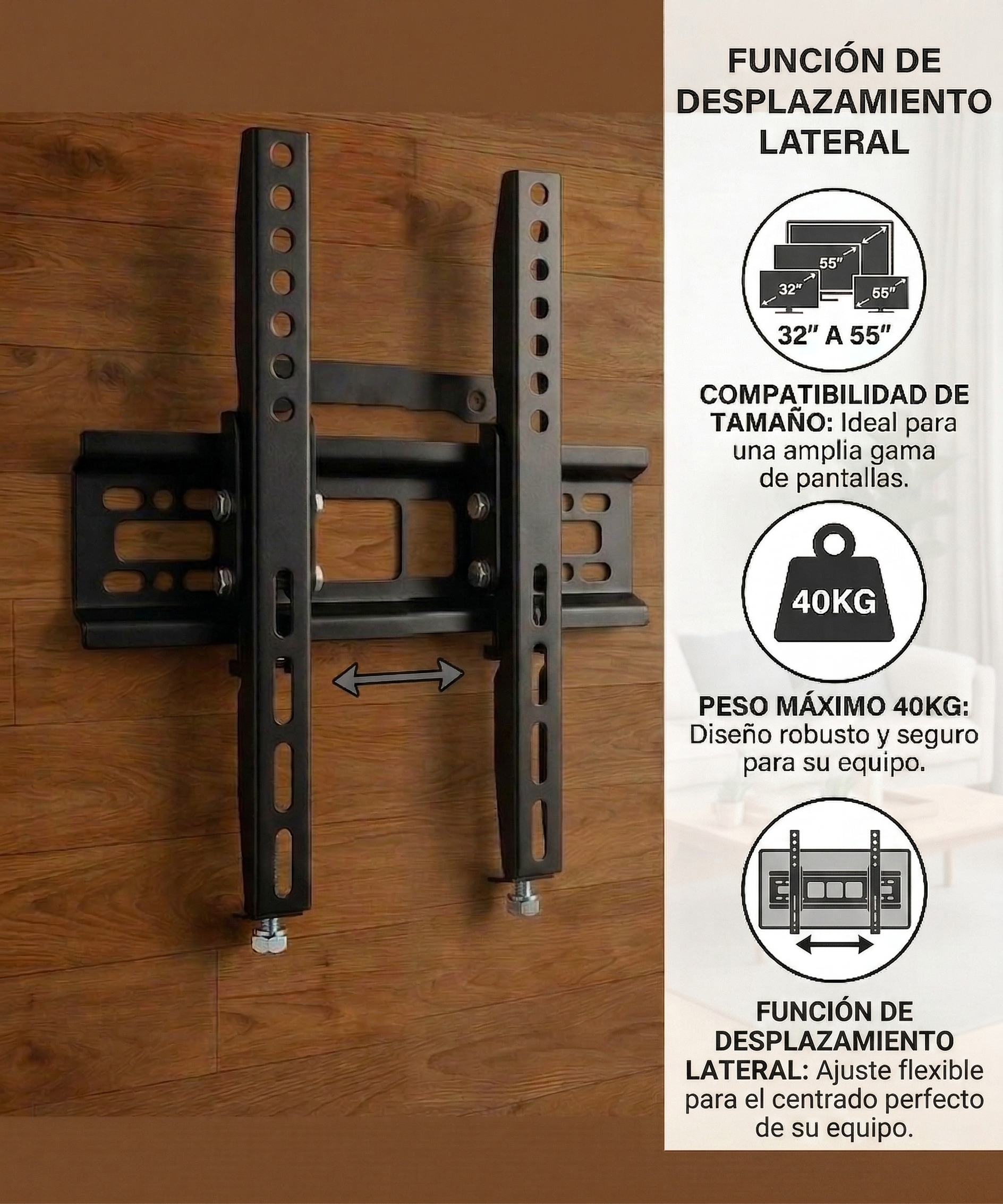Soporte de Pantalla 32"-55" con desplazamiento lateral- FOLGTOOLS