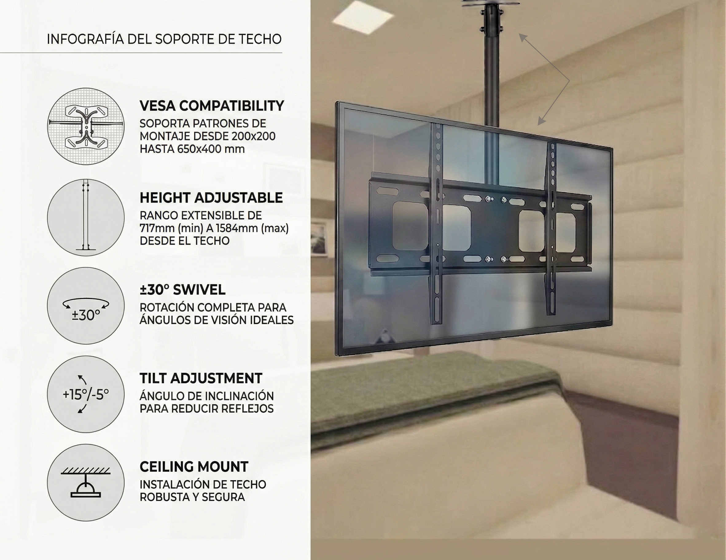Soporte De Pantalla Para Techo 32" A 75" -FOLGTOOLS