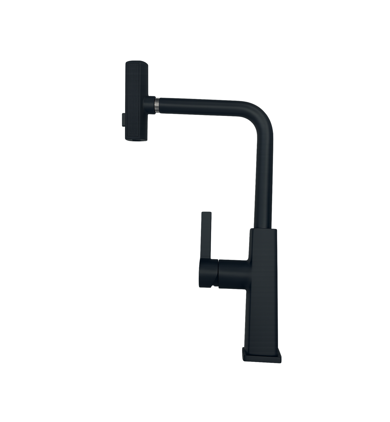 MONOMANDO DE FREGADERO CON CABEZAL ORIENTABLE TIPO BARRA Y CUELLO EN “L” GIRATORIO 360° EN ACABADO NEGRO MATE FOLGVEX