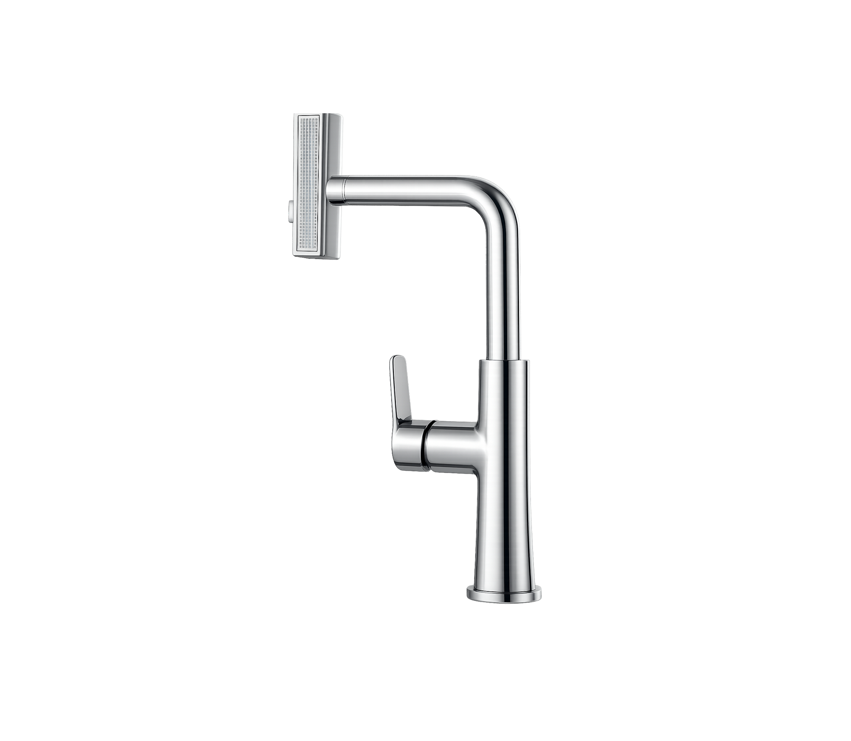 MONOMANDO DE FREGADERO DE CUELLO ANGULAR CON CABEZAL ORIENTABLE TIPO REGADERA EN ACABADO CROMO FOLGVEX