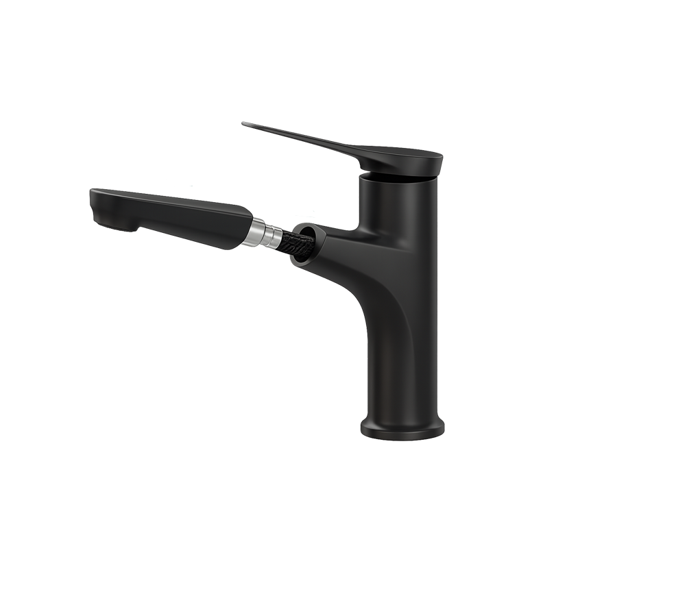 MONOMANDO PARA LAVABO CON ROCIADOR EXTRAÍBLE FOLGVEX – NEGRO MATE