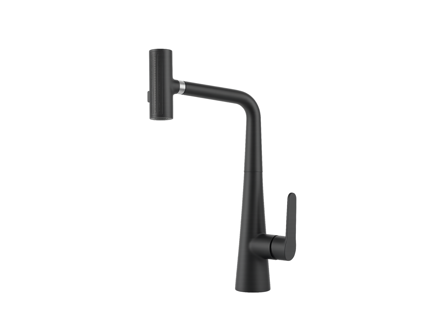 MONOMANDO DE FREGADERO CON CABEZAL ORIENTABLE TIPO BARRA Y CUELLO EN “L” GIRATORIO 360° EN ACABADO NEGRO MATE FOLGVEX