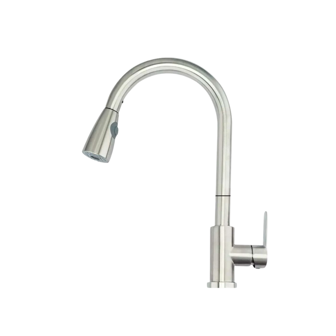 MONOMANDO PARA FREGADERO FOLGVEX – CUELLO ALTO CON CABEZAL EXTRAÍBLE ACERO CEPILLADO