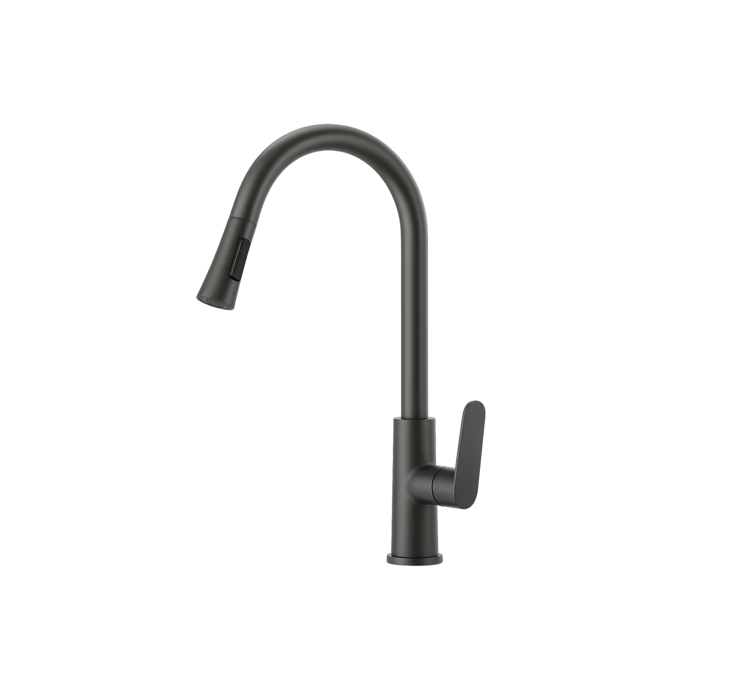 MONOMANDO DE FREGADERO DE ARCO ALTO CON CABEZAL EXTRAÍBLE GIRATORIO 360° EN ACABADO NEGRO MATE FOLGVEX
