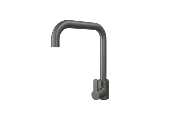 MONOMANDO PARA FREGADERO CON CUELLO ALTO CUADRADO COMPACTO Y ACABADO GRIS METÁLICO FOLGVEX