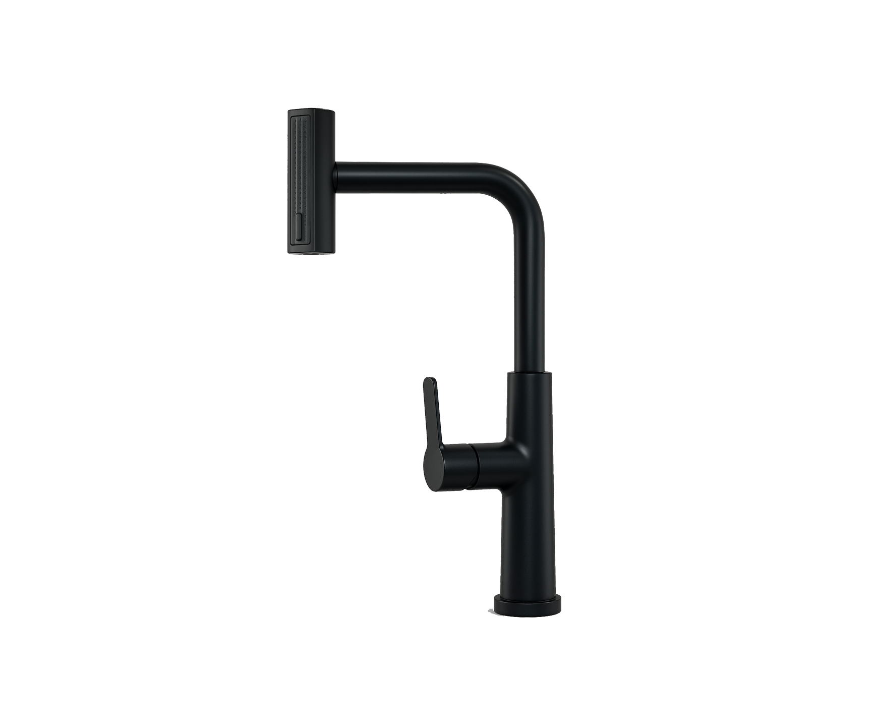 MONOMANDO DE FREGADERO DE CUELLO ANGULAR CON CABEZAL ORIENTABLE GIRATORIO 360° EN ACABADO NEGRO MATE FOLGVEX