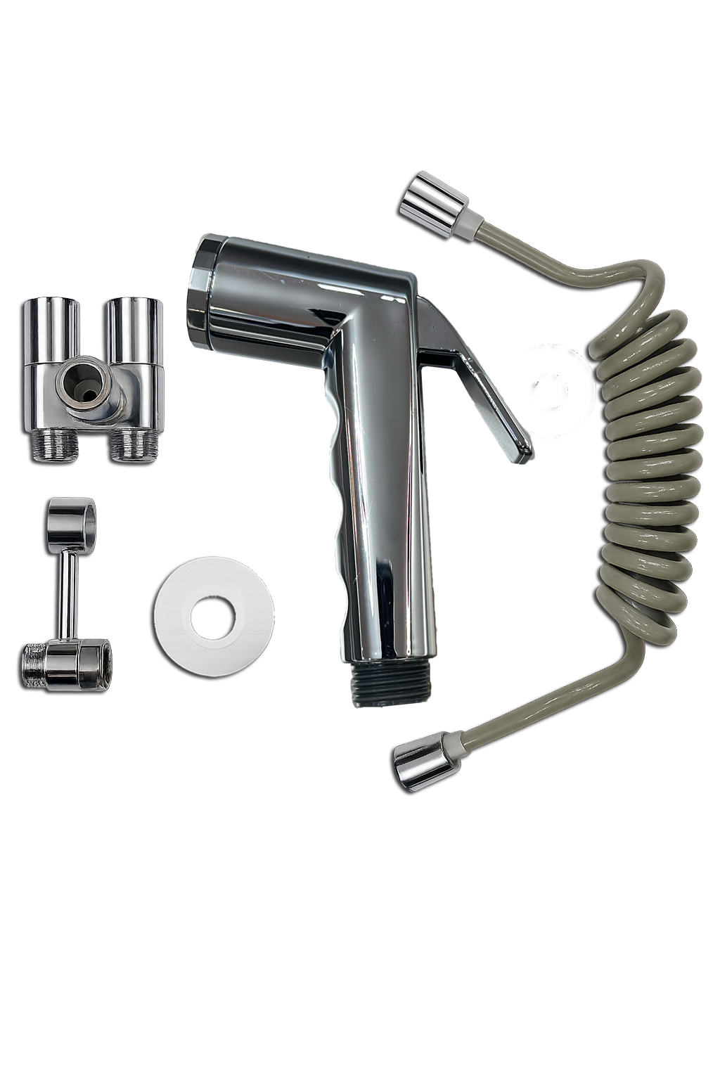 Kit de Bidet Cromado con Manguera Tipo Resorte y Válvula Angular FOLGVEX®