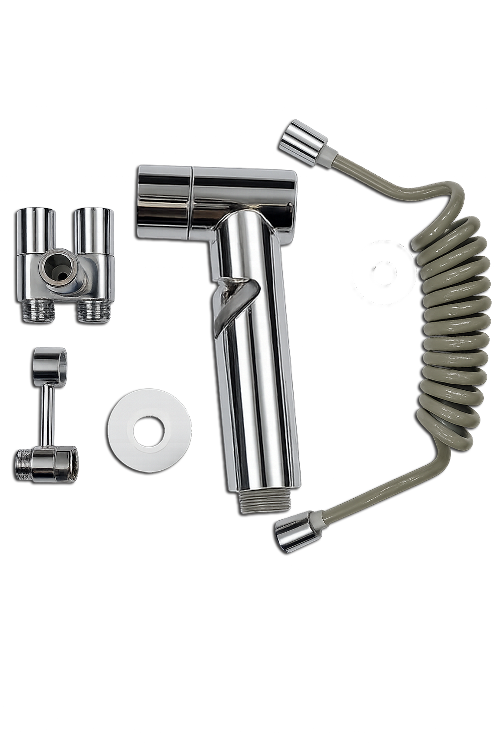 Kit de Bidet de ABS Cromado con Manguera Tipo Resorte y Válvula Angular FOLGVEX®